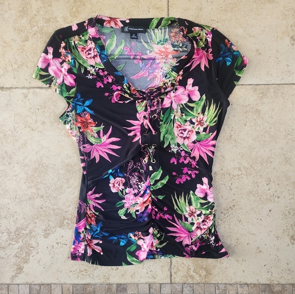 INC International Concepts Black Floral Blouse
